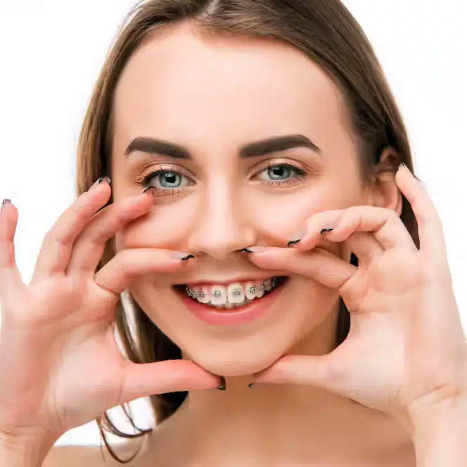 Patient wearing clear invisible aligners